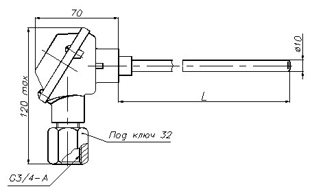 Габаритный чертеж термопреобразователя сопротивления ТСМ-1188