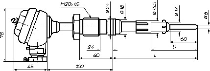 Рис.1. Схематическое изображение термопреобразователя ТСП 8042Р исполнение 1.