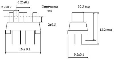 Рис.1. Габаритные размеры оптопары УАОТ-01