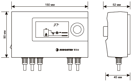 Рис.1. Схема габаритных размеров многофункционального контроллера Euroster 11М