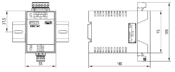 Рис.1 Схема габаритных размеров блока К115-02