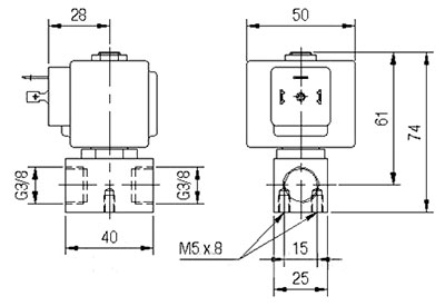 Рис.1. Габаритные и присоединительные размеры клапана электромагнитного M2401 (341607)