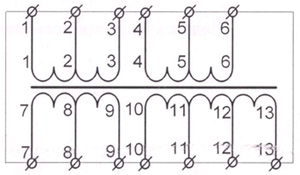 Рис.1. Схема электрическая принципиальная трансформатора путевого ПТЦ-М 579.10.34